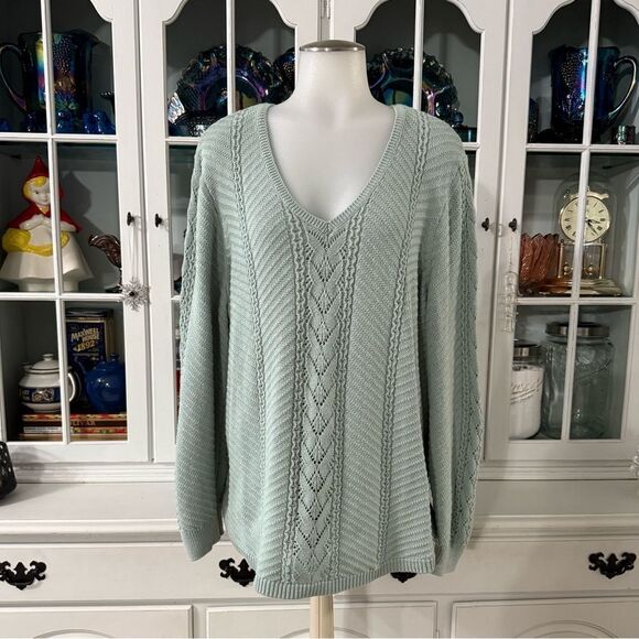 Sonoma Mint Green V-Neck Cable Knit Sweater Size XXL - Picture 1 of 7
